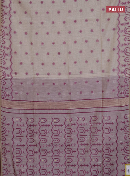 Munga cotton saree beige and purple with thread woven buttas and weaving pallu