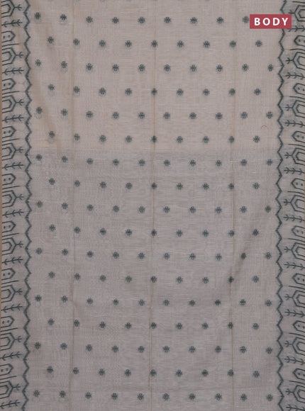 Munga cotton saree beige and bottle green with thread woven buttas and weaving pallu