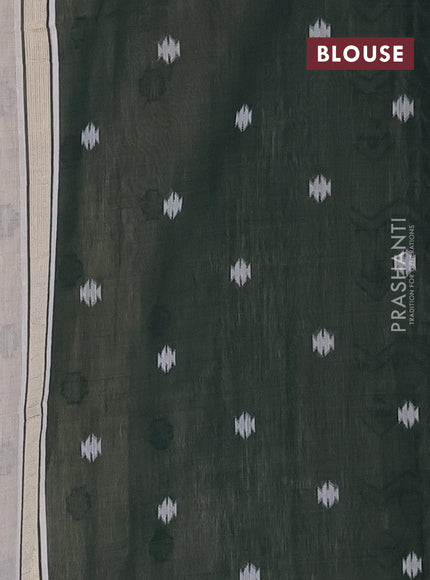 Munga cotton saree beige and bottle green with thread woven buttas and weaving pallu