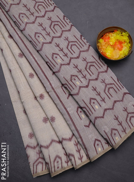 Munga cotton saree beige and maroon with thread woven buttas and weaving pallu