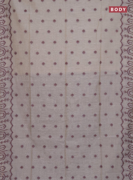Munga cotton saree beige and maroon with thread woven buttas and weaving pallu