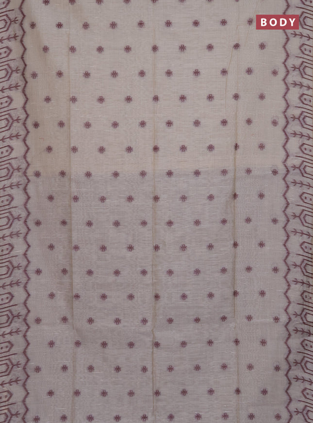 Munga cotton saree beige and maroon with thread woven buttas and weaving pallu