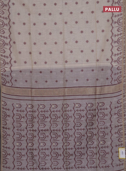 Munga cotton saree beige and maroon with thread woven buttas and weaving pallu