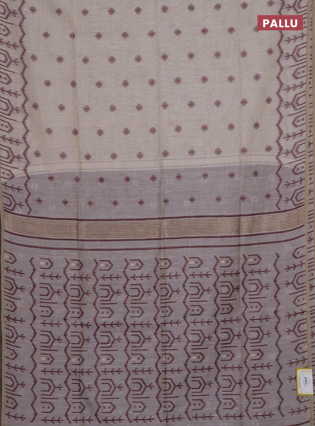 Munga cotton saree beige and maroon with thread woven buttas and weaving pallu