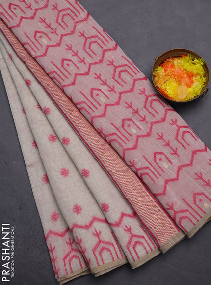 Munga cotton saree beige and pink with thread woven buttas and weaving pallu