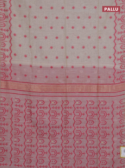 Munga cotton saree beige and pink with thread woven buttas and weaving pallu