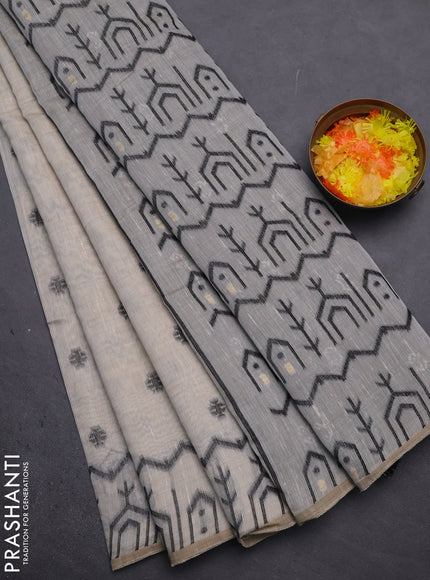 Munga cotton saree beige and black with thread woven buttas and weaving pallu