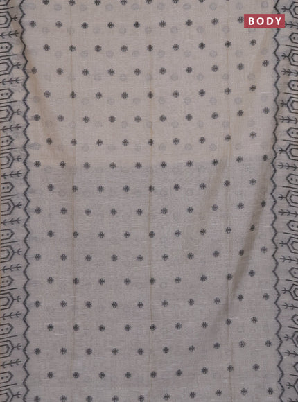 Munga cotton saree beige and black with thread woven buttas and weaving pallu