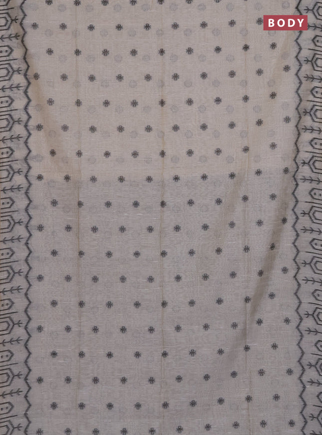 Munga cotton saree beige and black with thread woven buttas and weaving pallu