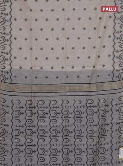 Munga cotton saree beige and black with thread woven buttas and weaving pallu