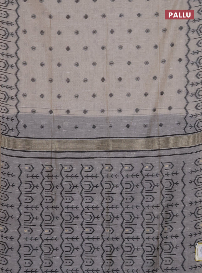 Munga cotton saree beige and black with thread woven buttas and weaving pallu
