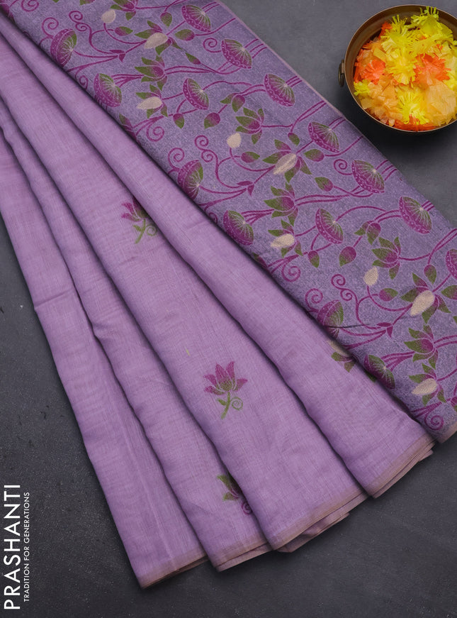Munga cotton saree lavender and purple with thread woven floral buttas and pichwai weaving pallu