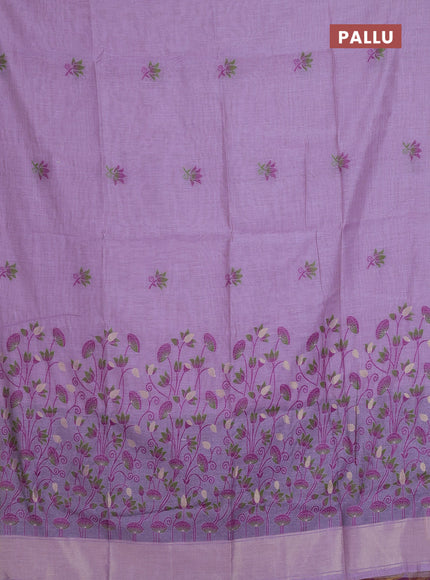 Munga cotton saree lavender and purple with thread woven floral buttas and pichwai weaving pallu