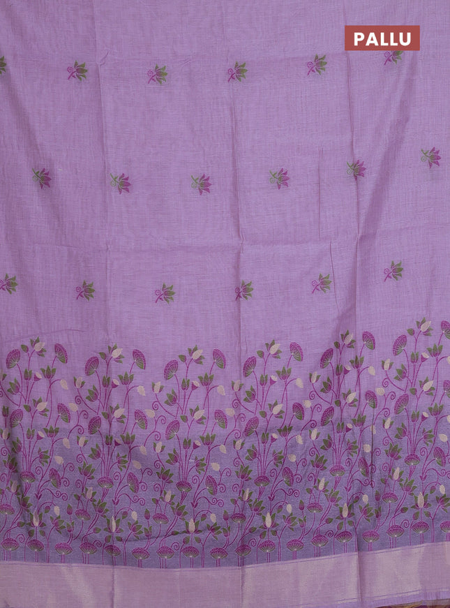 Munga cotton saree lavender and purple with thread woven floral buttas and pichwai weaving pallu