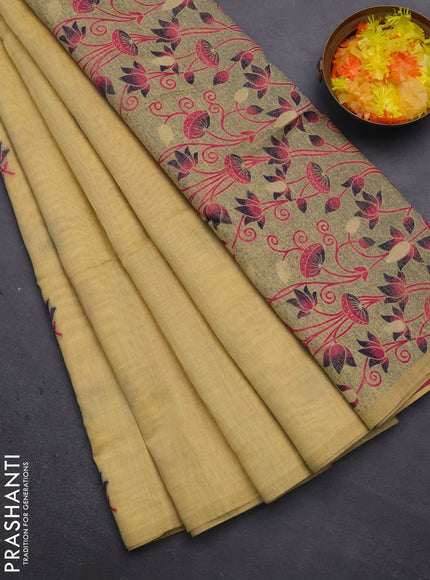 Munga cotton saree yellow and pink with thread woven floral buttas and pichwai weaving pallu