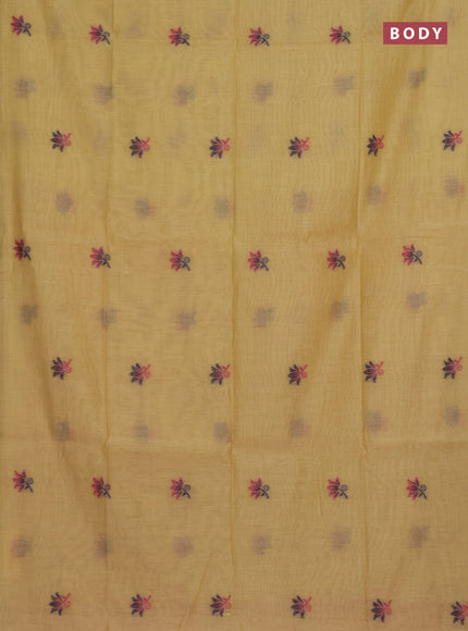 Munga cotton saree yellow and pink with thread woven floral buttas and pichwai weaving pallu