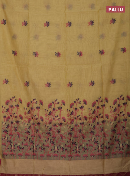 Munga cotton saree yellow and pink with thread woven floral buttas and pichwai weaving pallu