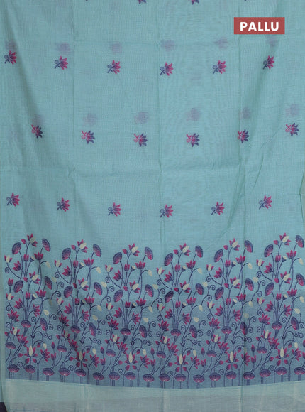 Munga cotton saree pastel blue and navy blue with thread woven floral buttas and pichwai weaving pallu