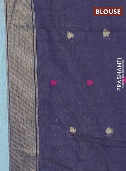 Munga cotton saree pastel blue and navy blue with thread woven floral buttas and pichwai weaving pallu