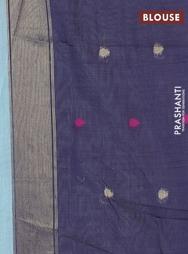 Munga cotton saree pastel blue and navy blue with thread woven floral buttas and pichwai weaving pallu