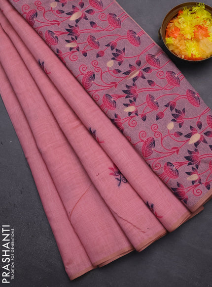 Munga cotton saree peach pink and pink with thread woven floral buttas and pichwai weaving pallu