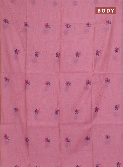 Munga cotton saree peach pink and pink with thread woven floral buttas and pichwai weaving pallu