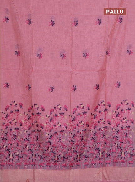 Munga cotton saree peach pink and pink with thread woven floral buttas and pichwai weaving pallu