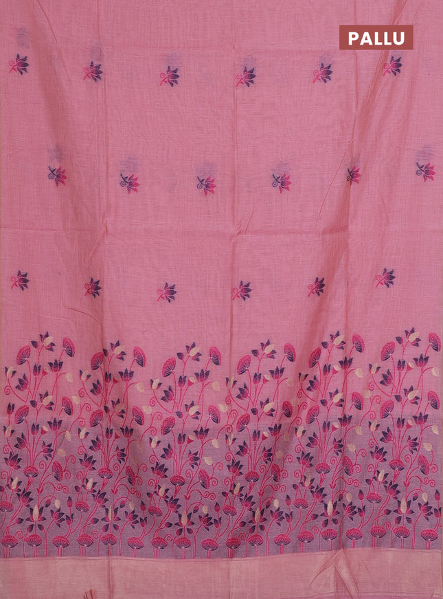 Munga cotton saree peach pink and pink with thread woven floral buttas and pichwai weaving pallu