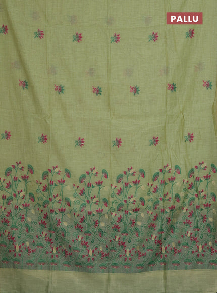 Munga cotton saree pista green and green with thread woven floral buttas and pichwai weaving pallu
