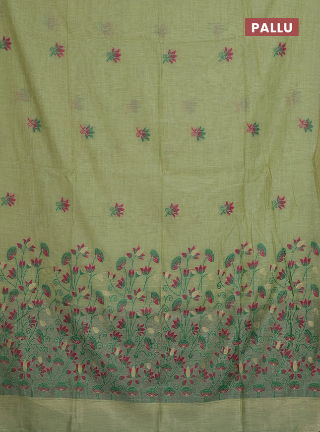 Munga cotton saree pista green and green with thread woven floral buttas and pichwai weaving pallu