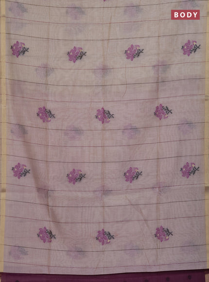 Munga cotton saree beige and purple with thread woven floral buttas and floral design weaving pallu