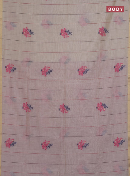 Munga cotton saree beige and maroon with thread woven floral buttas and floral design weaving pallu