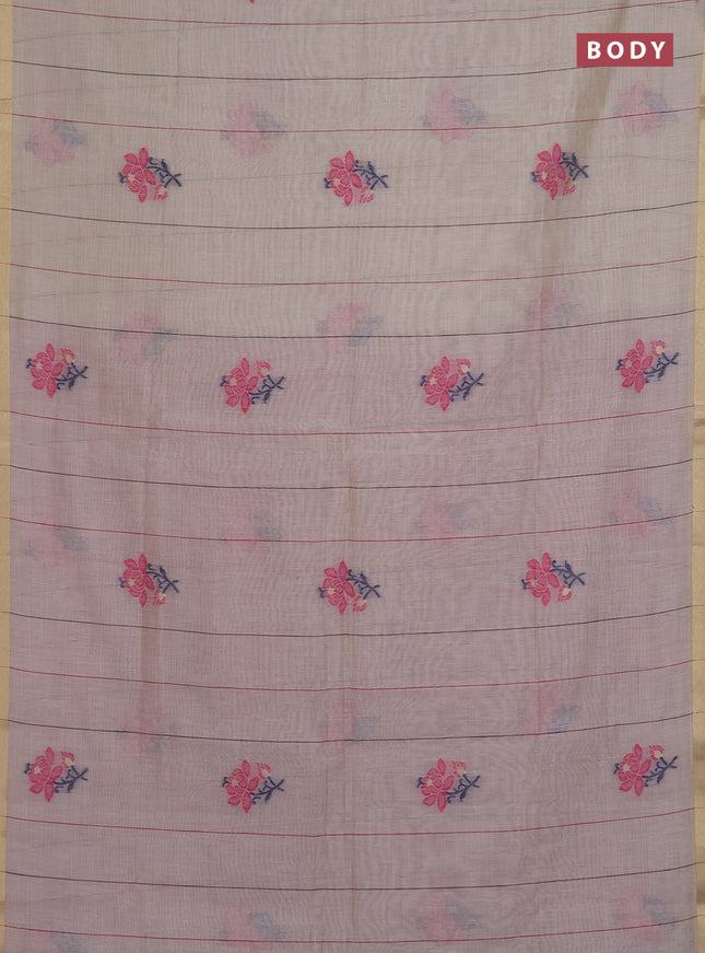 Munga cotton saree beige and maroon with thread woven floral buttas and floral design weaving pallu