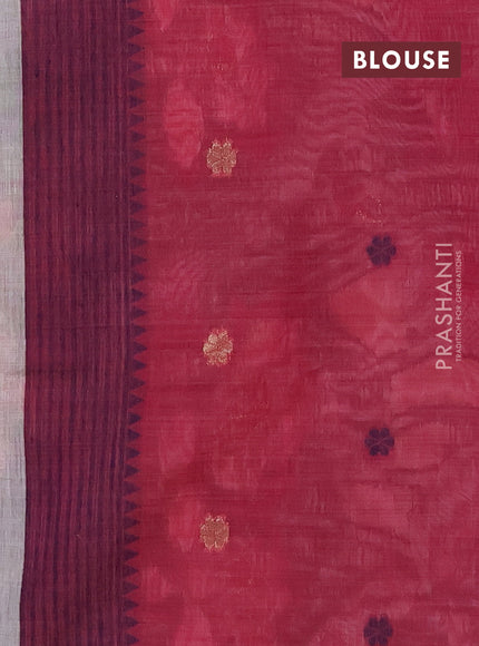 Munga cotton saree beige and maroon with thread woven floral buttas and floral design weaving pallu