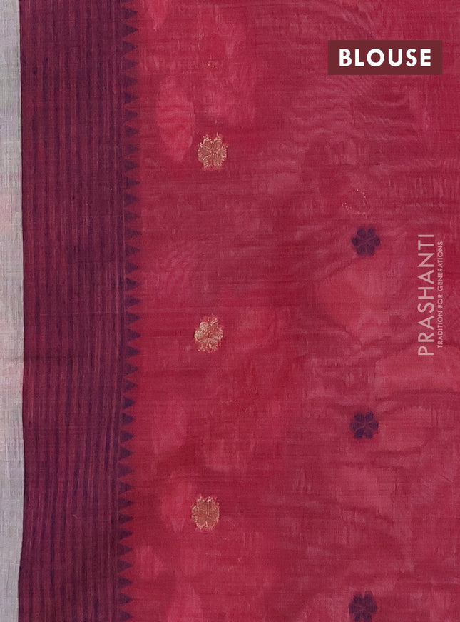 Munga cotton saree beige and maroon with thread woven floral buttas and floral design weaving pallu