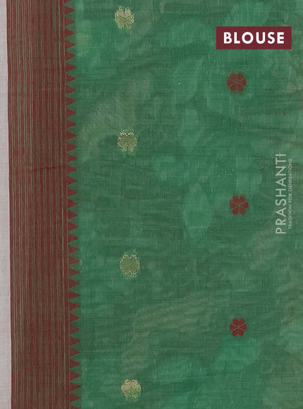 Munga cotton saree beige and green with thread woven floral buttas and floral design weaving pallu