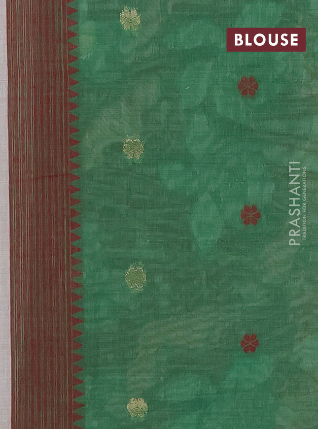 Munga cotton saree beige and green with thread woven floral buttas and floral design weaving pallu