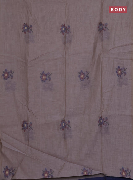 Munga cotton saree grey and blue with thread woven floral buttas and floral design weaving pallu