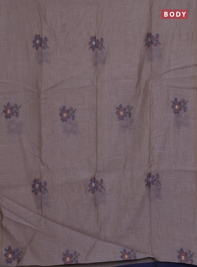 Munga cotton saree grey and blue with thread woven floral buttas and floral design weaving pallu