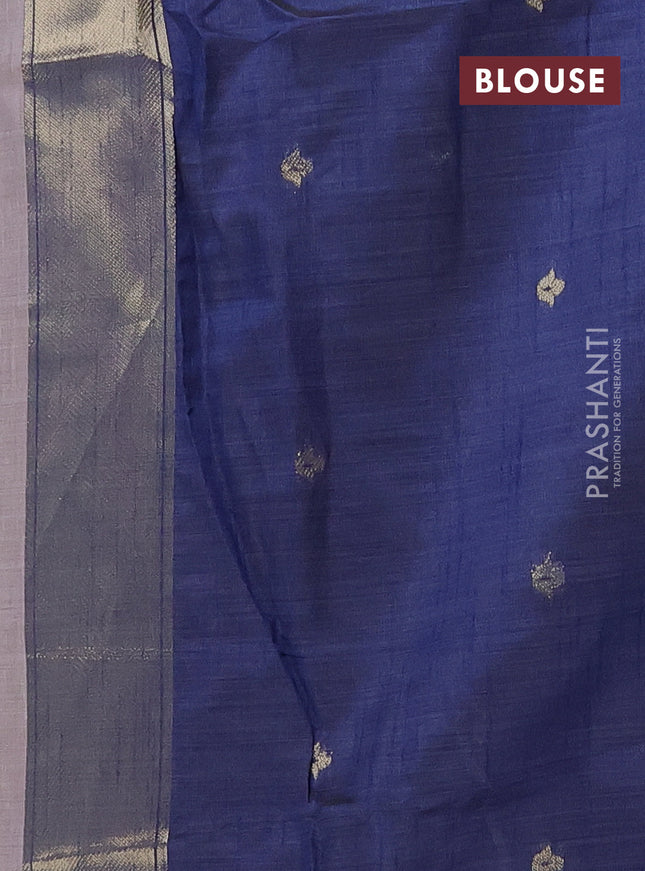 Munga cotton saree grey and blue with thread woven floral buttas and floral design weaving pallu