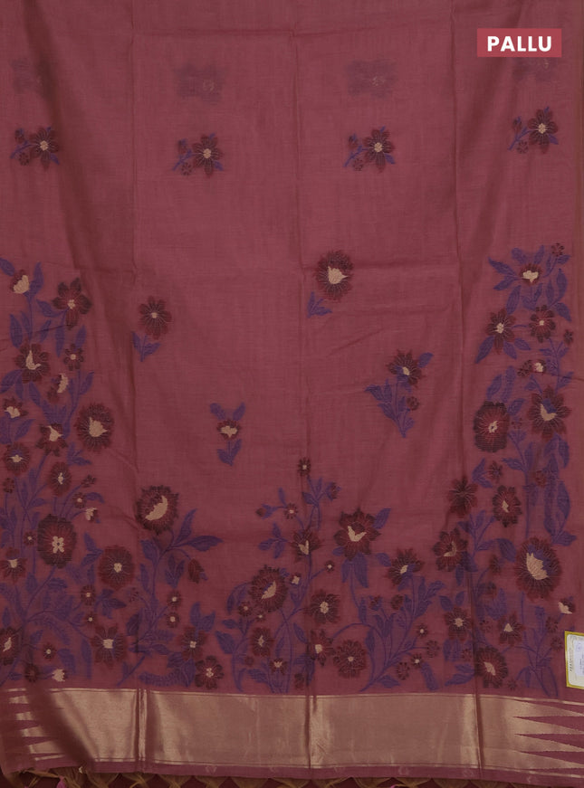 Munga cotton saree mauve pink and maroon with thread woven floral buttas and floral design weaving pallu