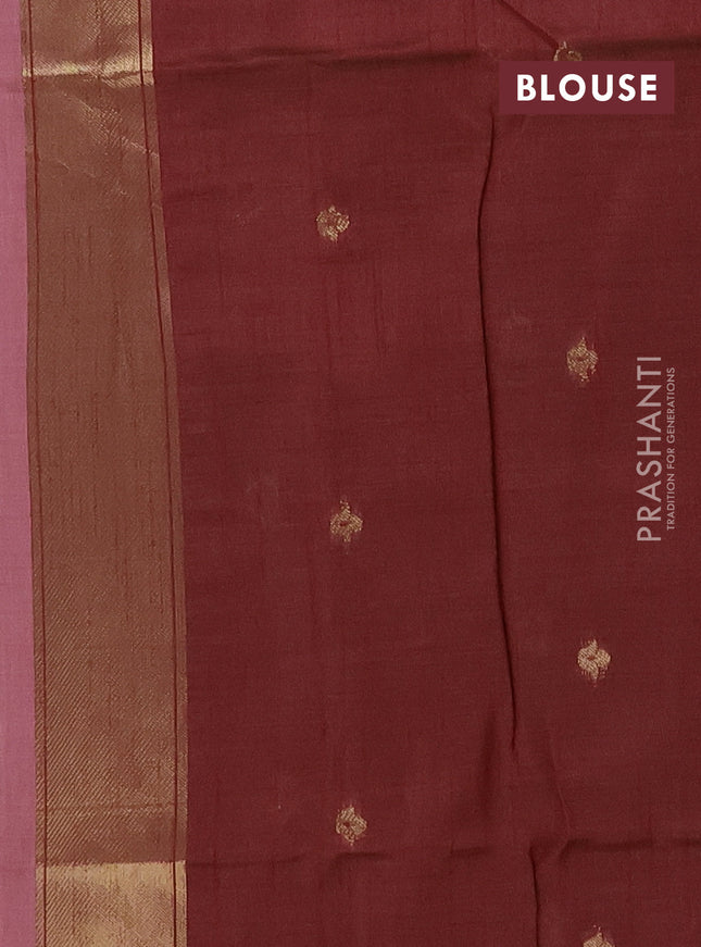 Munga cotton saree mauve pink and maroon with thread woven floral buttas and floral design weaving pallu
