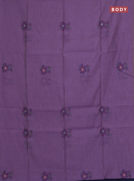 Munga cotton saree lavender and navy blue with thread woven floral buttas and floral design weaving pallu