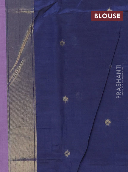 Munga cotton saree lavender and navy blue with thread woven floral buttas and floral design weaving pallu