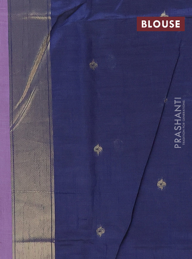 Munga cotton saree lavender and navy blue with thread woven floral buttas and floral design weaving pallu