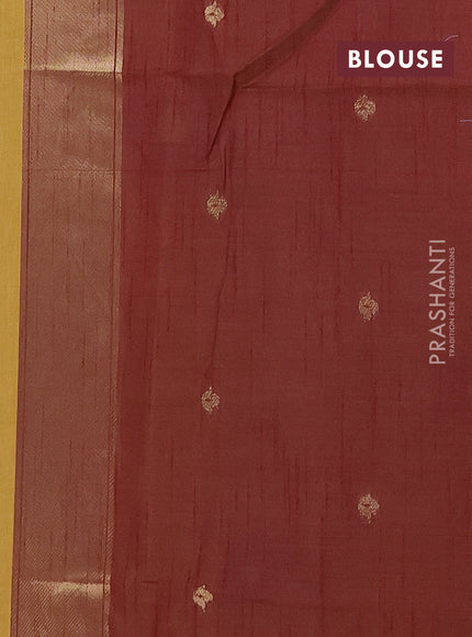 Munga cotton saree mustard yellow and maroon with thread woven floral buttas and floral design weaving pallu