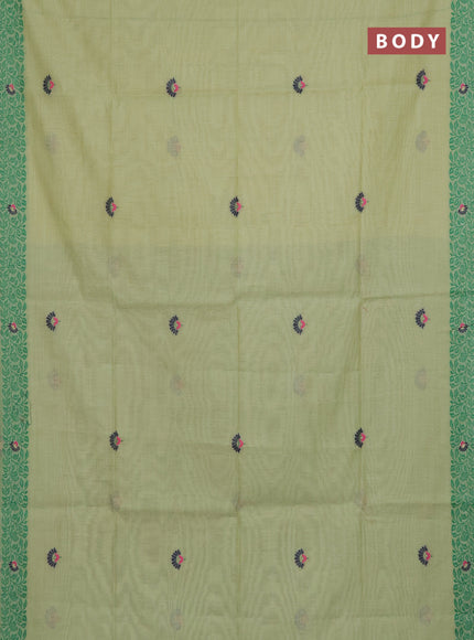 Munga cotton saree pastel green and green with thread woven floral buttas and thread woven pallu