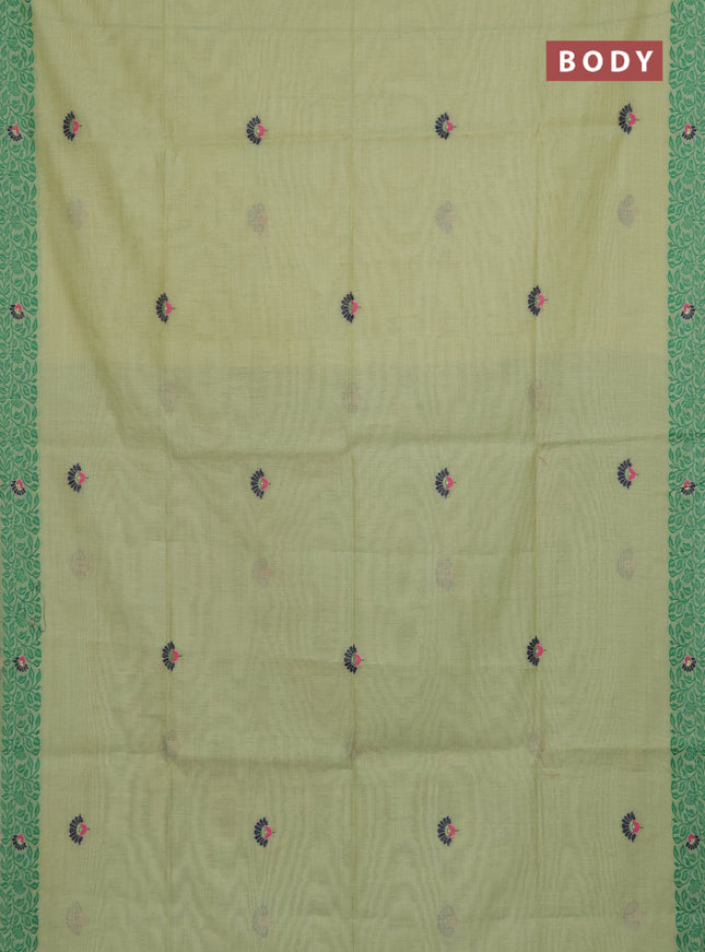 Munga cotton saree pastel green and green with thread woven floral buttas and thread woven pallu