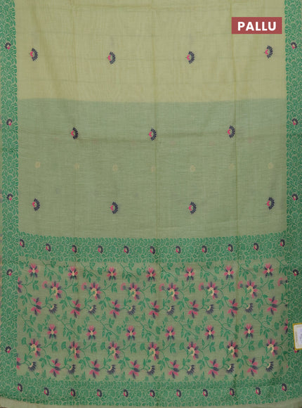 Munga cotton saree pastel green and green with thread woven floral buttas and thread woven pallu