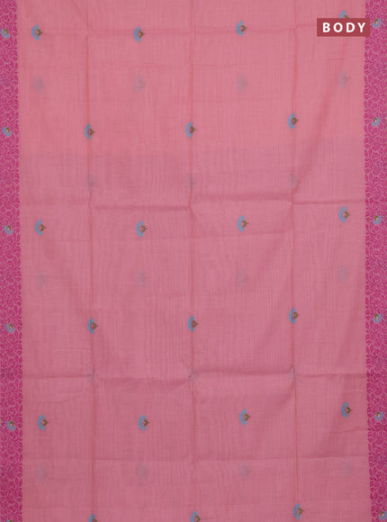 Munga cotton saree peach pink and pink with thread woven floral buttas and thread woven pallu